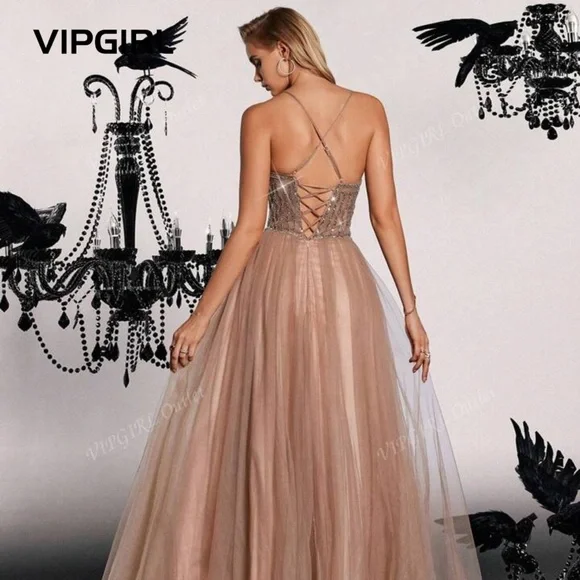 Elegant Sequin Top Prom Dress in Brown - Picture 7 of 7